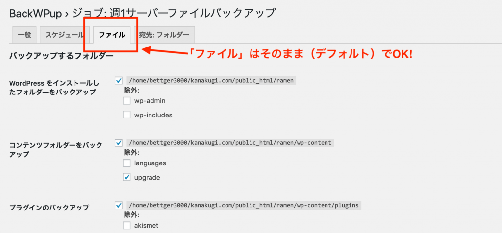 BackWPupのファイル設定の解説
